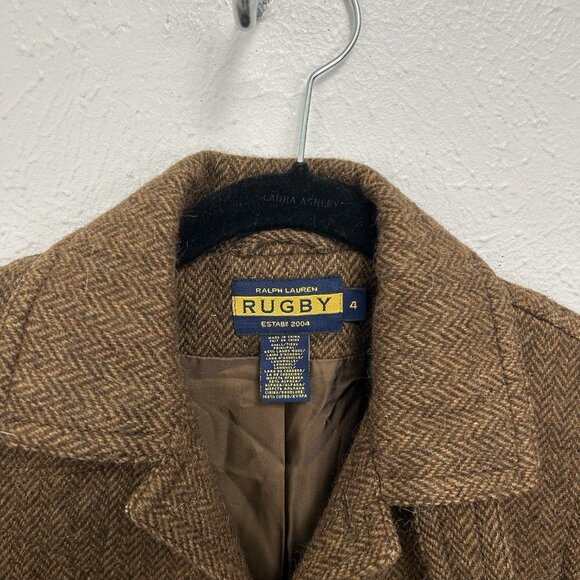 Ralph Lauren Rugby Fitted Tweed Blazer Sz 4 Brown Herringbone Equestrian Celine - Picture 10 of 12
